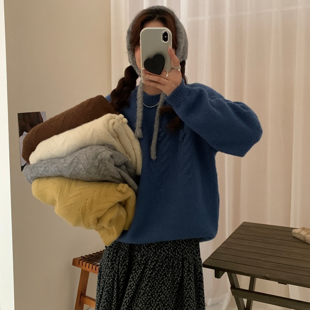 花路人 设计感独特超好看立体毛球花朵厚毛织上衣宽松慵懒风毛衣