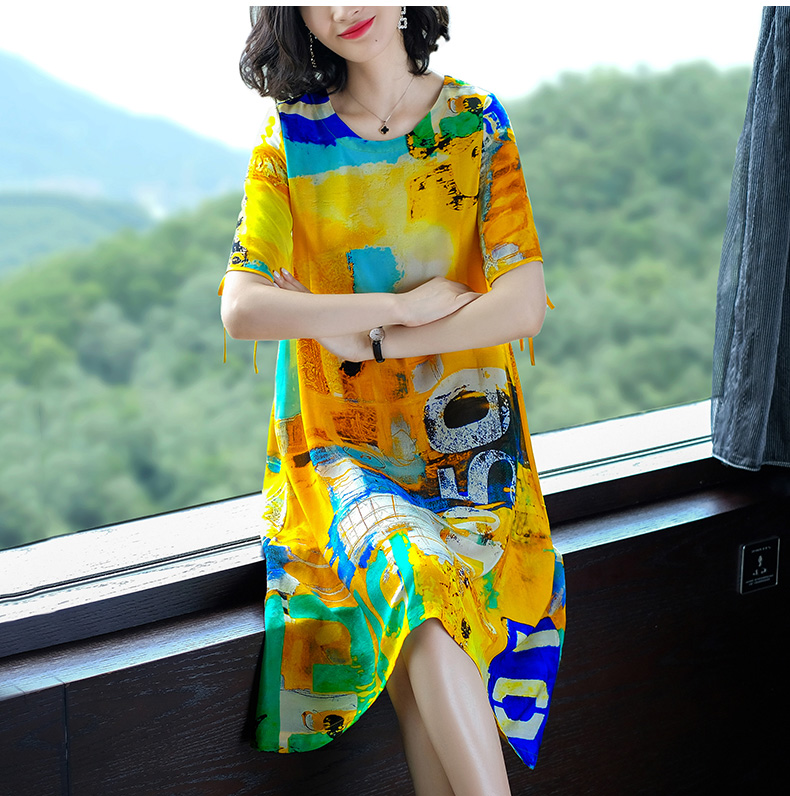 New national style medium length large size summer loose Korean re season A-line dress T-shirt for women in spring and summer