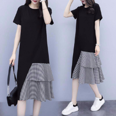 Large size women's fat sister dress women's 2021 summer new loose thin cover belly long T-shirt skirt