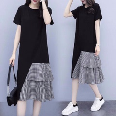 Large size women's fat sister dress women's 2021 summer new loose thin cover belly long T-shirt skirt