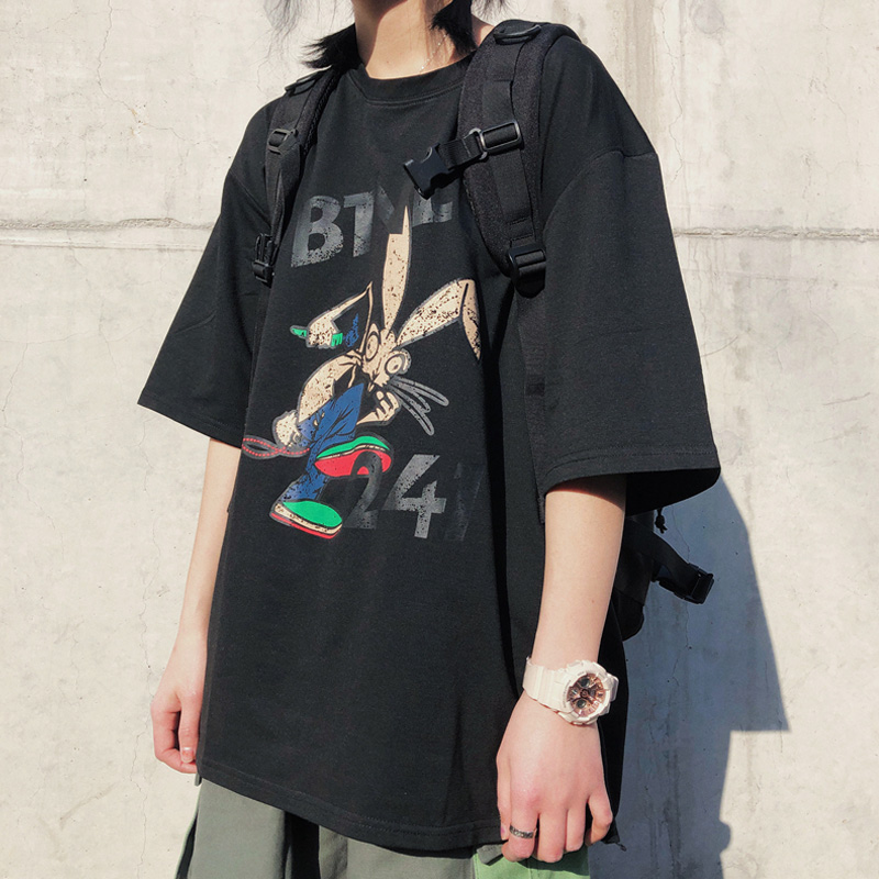 官圖  棉 古着感復古帥氣短袖T恤女夏百搭上衣
