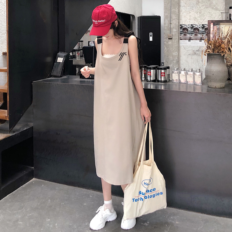 Real shooting summer dress women hip hop fashion, loose and thin, wearing cotton with suspender skirt