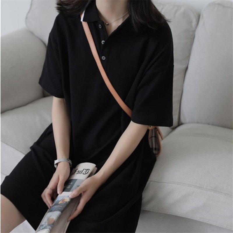 Guantu 100% cotton polo shirt dress short sleeve medium length T-shirt