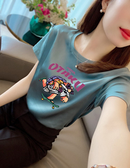 Summer new Korean fashion short sleeve T-shirt women's loose cartoon printed T-shirt Europe station