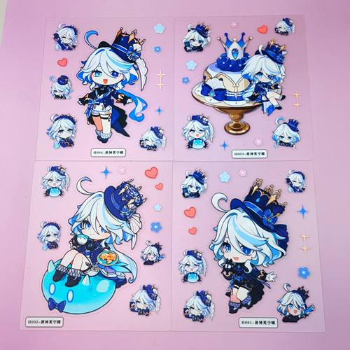 原神同人Q版5d浮雕立体贴纸水神芙宁娜表情包diy手机壳配饰材料包