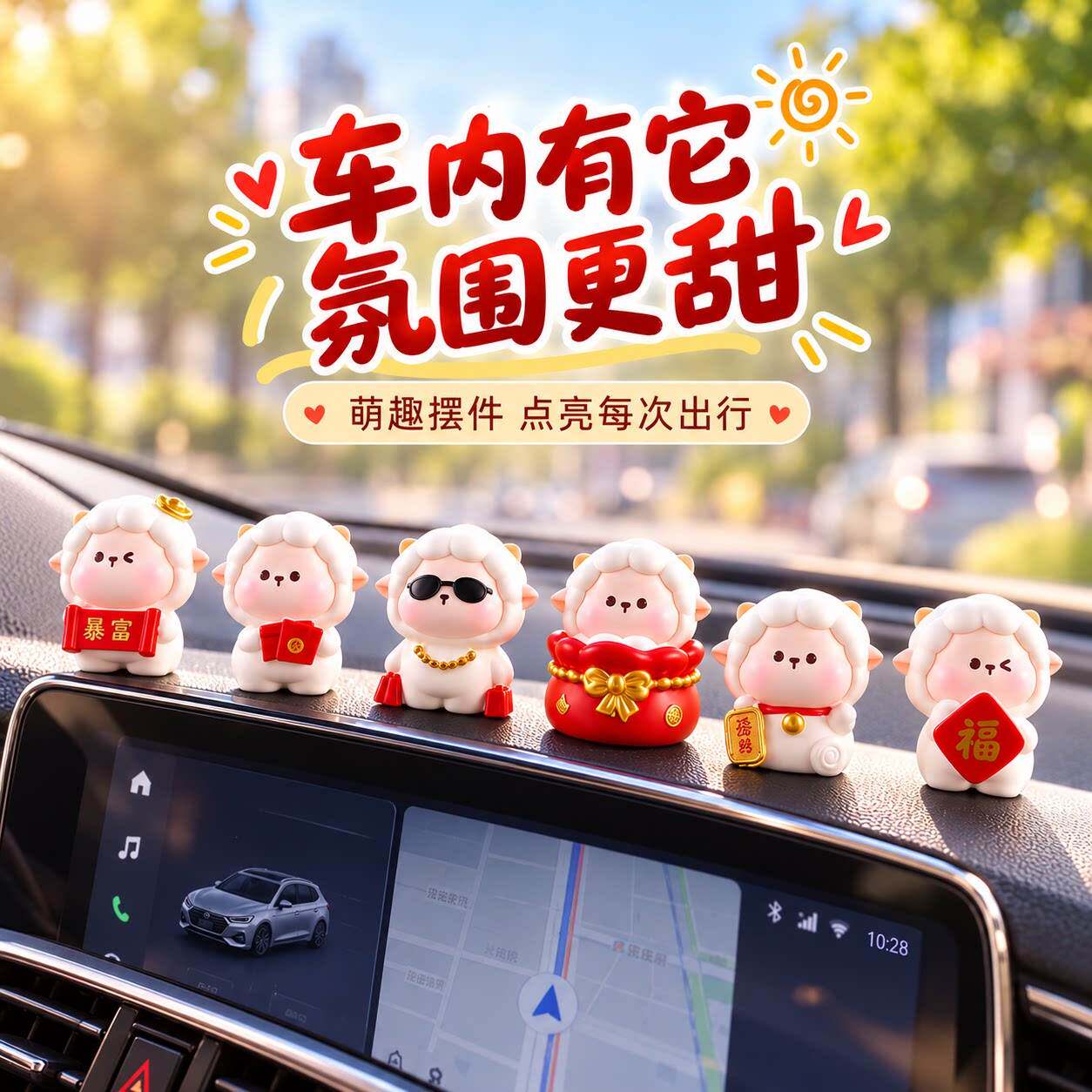 汽车摆件可爱卡通小羊汽车中控台摆件车内装饰品萌趣治愈氛围提升