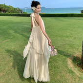 纯欲露背不规则挂脖上衣 女 仙仙半裙套装