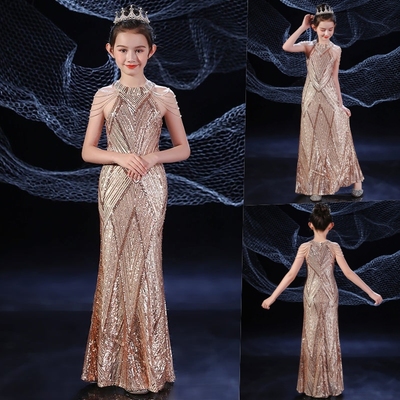 儿童亮片晚礼服连衣裙夏季高贵