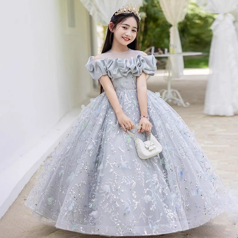 儿童礼服公主裙女童晚礼服灰色唯图片