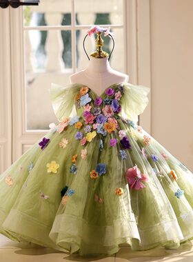 女童礼服绿色精灵森系花朵公主裙