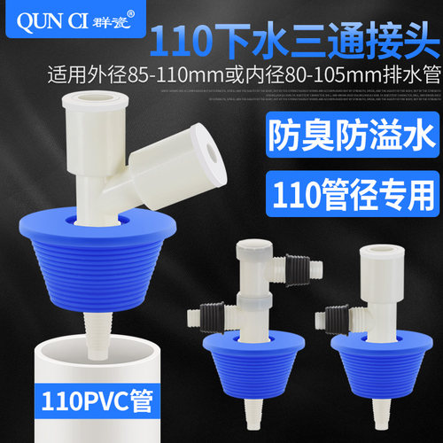 110管下水堵头双排水管地漏专用接头PVC管三头通Y型三通分叉防臭
