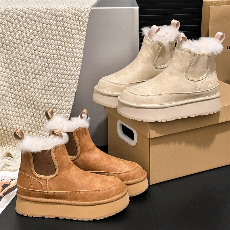 套筒加绒短靴雪地靴真皮冬季