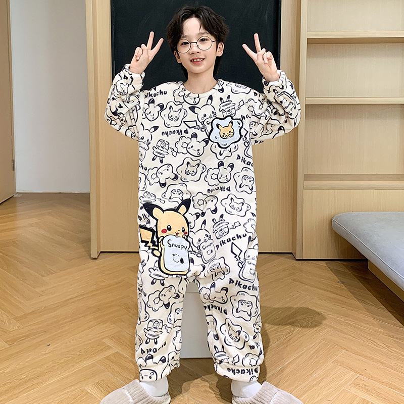 皮卡丘男童珊瑚绒连体睡衣爬行服