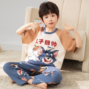 猫和老鼠儿童睡衣男童短袖长裤纯棉夏季中大童青少年家居服套装薄