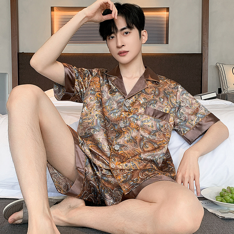 男士睡衣夏季2025新款冰丝套装薄款夏款短袖高级感凉感家居服夏天