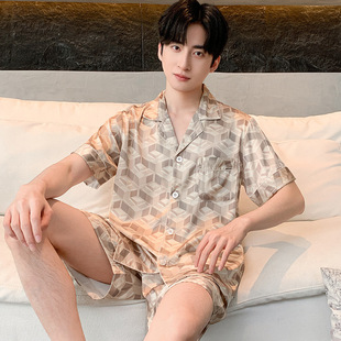 夏季男士睡衣夏冰丝薄款短袖短裤2026新款高端丝绸家居服男款夏天