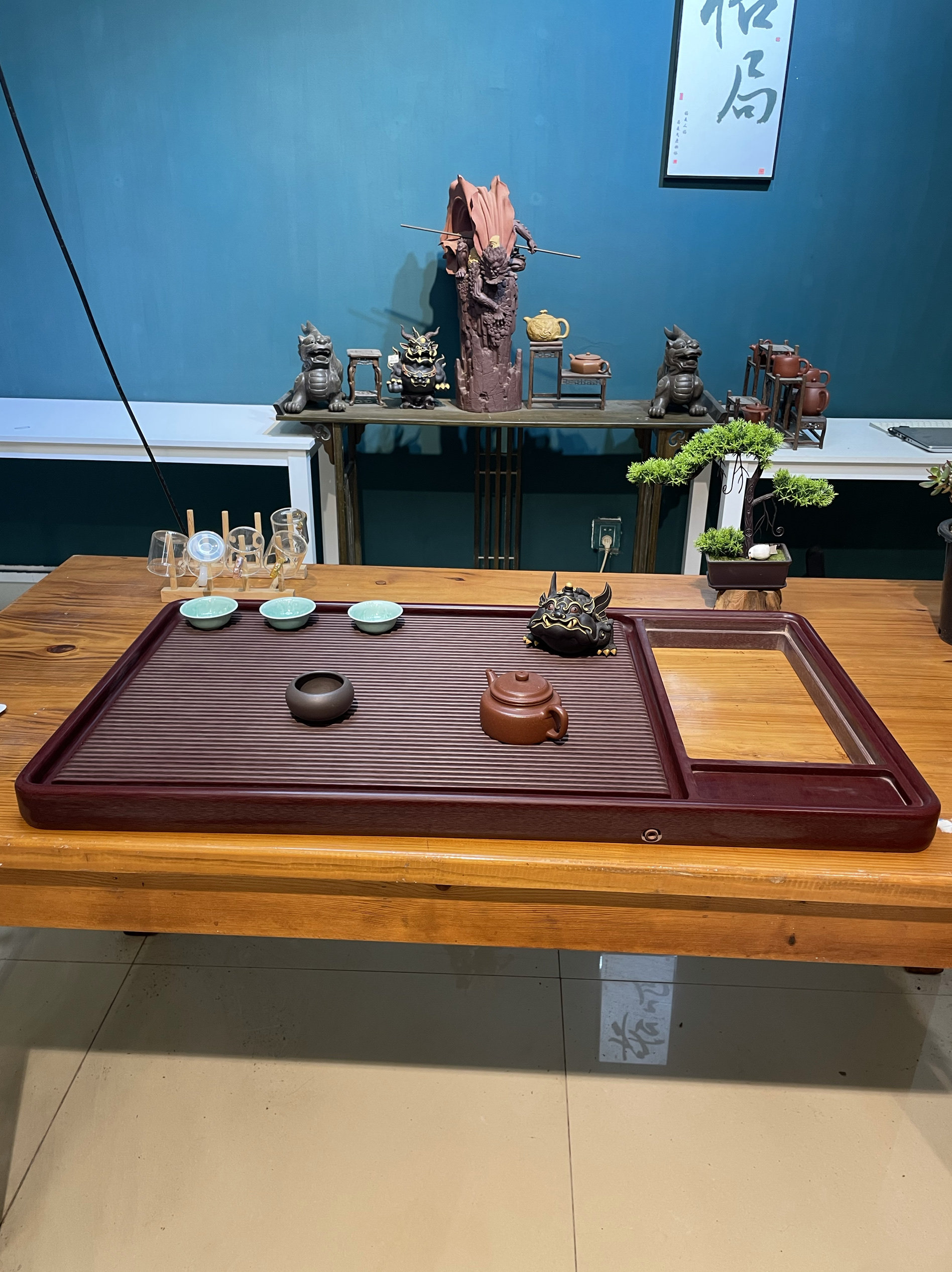 框架款一体式高山流水深水槽电木茶盘电胶木茶海高密家用功夫茶台