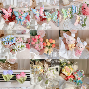 2D稀有款 香薰石膏白胚diy上色创意涂色解压手工礼物 花朵蝴蝶系列