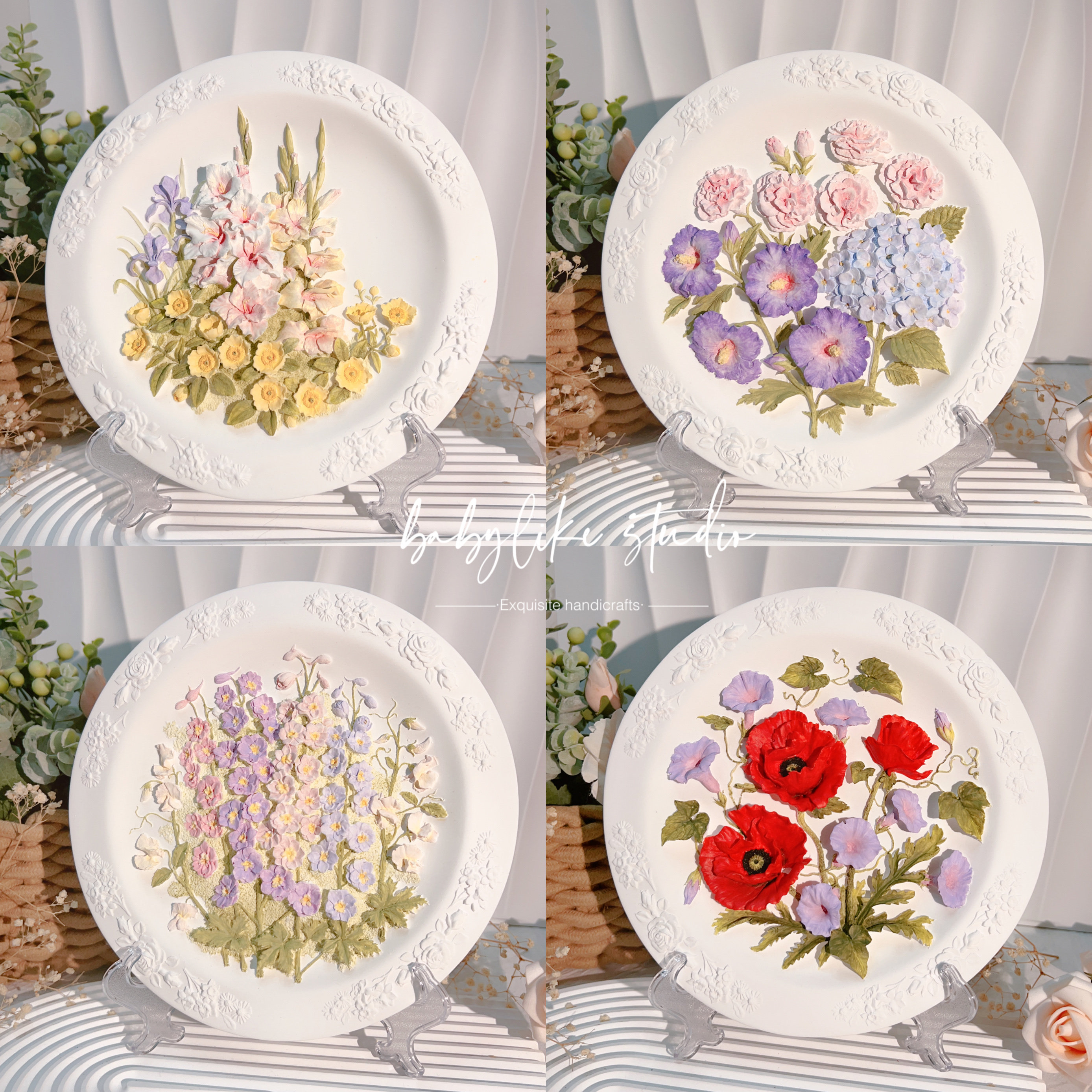 石膏立体花盘白胚桌面装饰摆件创意涂色手工艺品团建活动DIY彩绘