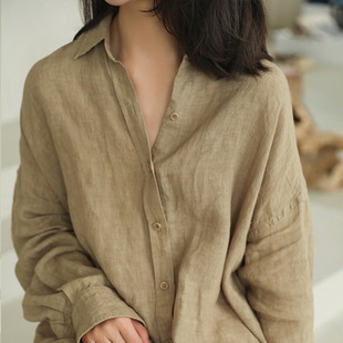 高端亚麻上衣女2026春夏新款文艺宽松中长款棉麻衬衫轻薄防晒外套