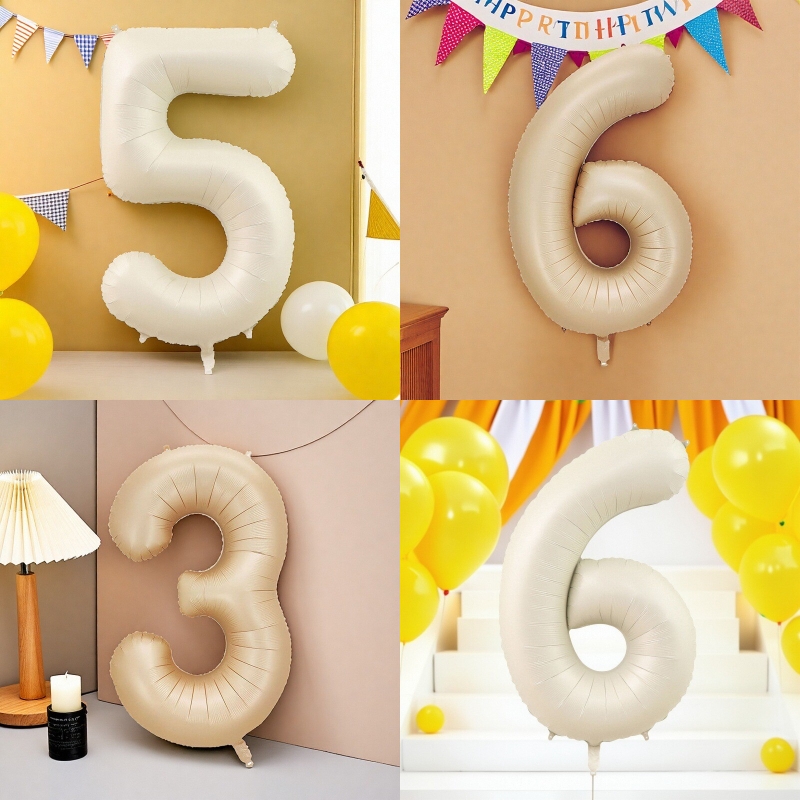 40寸奶油色焦糖色数字铝膜气球生日庆祝布场聚会派对纪念日用品