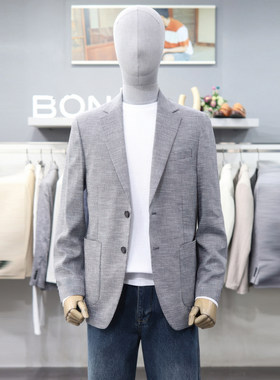 2026年夏季新款BON男青年意大利进口面料灰色小格纹休闲西服上衣