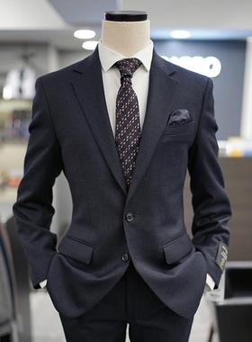 XH2秋冬BASSO韩版男士深藏青色羊毛混纺弹力修身商务宴会西服套装