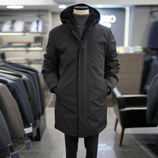 0130冬季新款BASSO黑色可拆卸貂毛帽子鹅绒中长款派克羽绒服Q