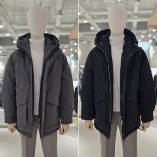 2026年春季新款ZIOZIA ANDZ韩版黑色假两件连帽大口袋鹅绒羽绒服