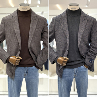 2025年冬季新款EDITION棕色藏青色格纹两粒单排扣休闲西服外套