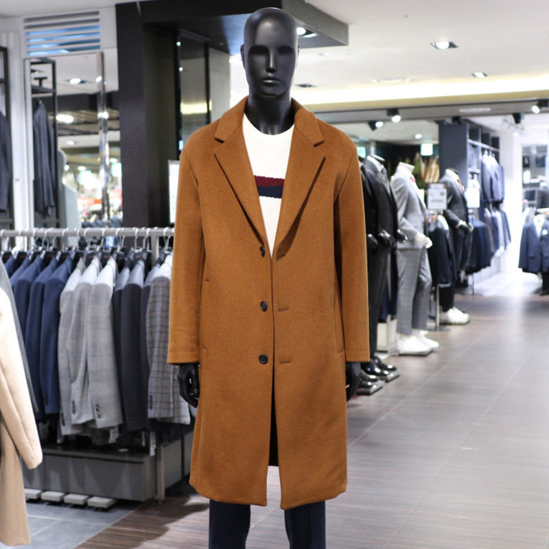 棕色韩国男士韩版毛呢大衣
