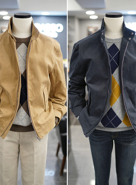 0101秋季BASSO驼色蓝色立领弹力棉氨纶宽松拉链短款夹克外套2色