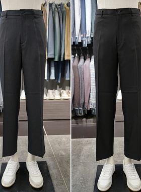 2026年春季新款BASSO韩版男青年黑色隐形松紧腰阔腿休闲裤长裤