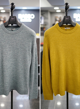 0101秋款BASSO黄色红色圆领套头毛衣羊毛混纺休闲针织衫3色