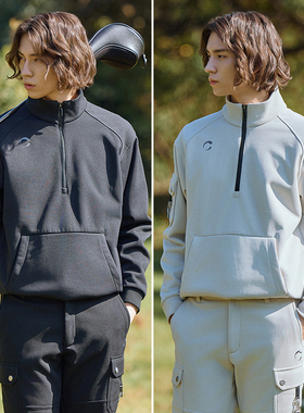 2025冬韩国高尔夫品牌CHALLENGER浅灰色半拉链立领卫衣运动上衣