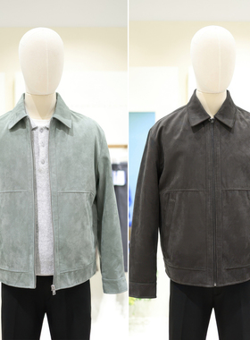 2026春夏新品ZIOZIA深灰色翻领男士仿皮拉链简约短款夹克外套2色