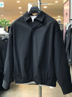 0321春款Liberclassy黑色V型开口翻领弹力休闲束腰长袖T恤