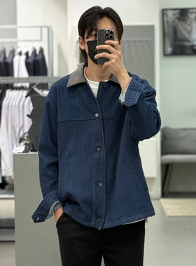 0120秋款Liberclassy蓝色条纹翻领纯棉宽松韩版休闲牛仔夹克青年