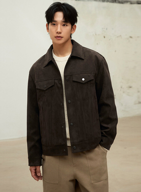 丁海寅明星同款0120秋Mind Bridge心桥棕色仿麂皮短款夹克外套