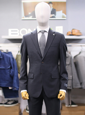 0101秋款BON意大利进口面料灰色纯羊毛商务职业西服套装两件套男