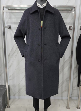 0120冬季Liberclassy炭灰色纯色翻领单排扣羊毛混纺长款毛呢大衣