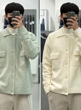 0101冬55折Liberclassy薄荷绿色翻领口袋宽松休闲长袖针织开衫