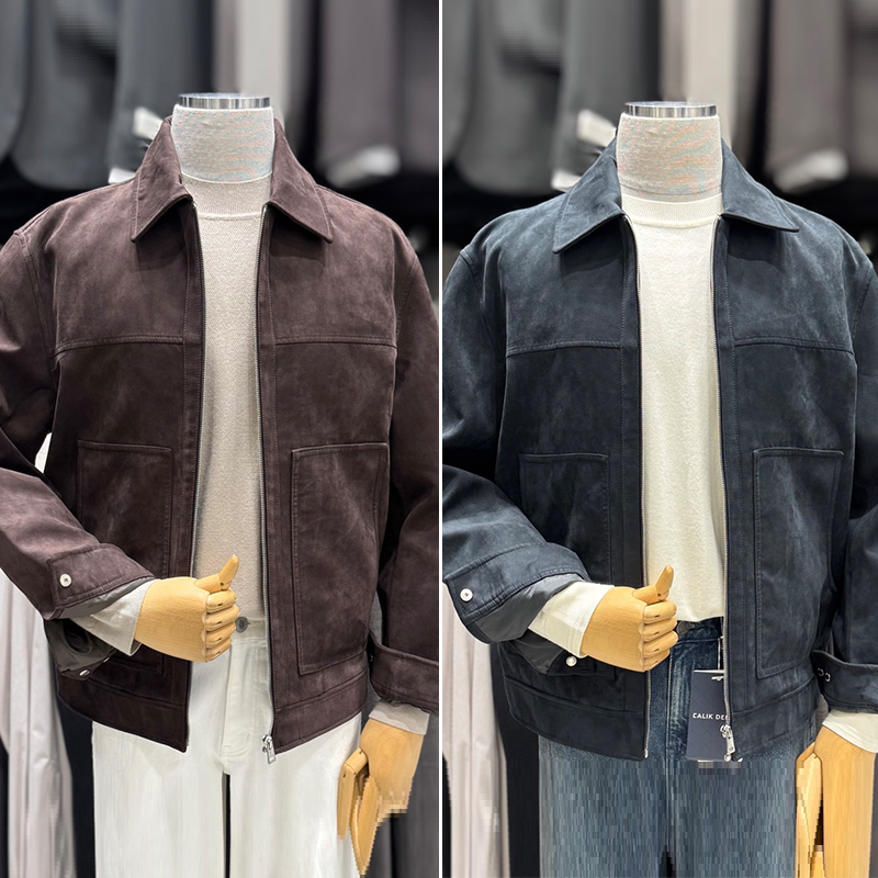 时尚翻领仿麂皮夹克仿皮衣