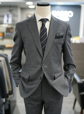 0130冬新款BASSO灰色羊毛混纺上班商务通勤西服套装西服两件套