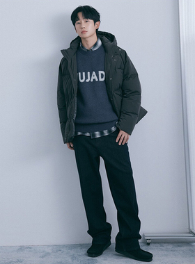 丁海寅韩国明星款0101冬Mind Bridge心桥靛蓝色棉混纺牛仔裤长裤