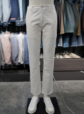 2026年春季新款BASSO韩版男青年白色纯色棉混纺锥形牛仔裤长裤