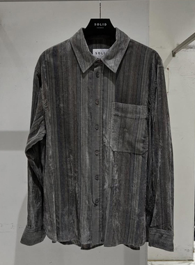 2025年秋新款SOLID HOMME韩国代购高端男装灰色条纹休闲长袖衬衫Q