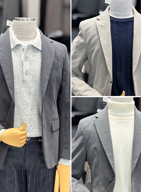 2025年冬季新款ZIOZIA深灰色卡其灰色男士灯芯绒条绒休闲西服上衣