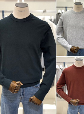 2025冬装EDITION浅灰色棕色纯色圆领羊绒混纺男士针织衫打底衫5色