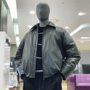 0120冬款liberclassy炭灰色翻领拉链保暖休闲短款羽绒服男